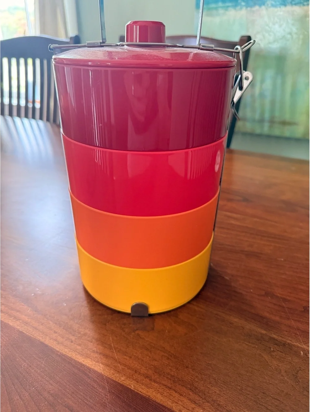 Vintage 3-Tier Stackable Tiffin Lunch Box Carrier - Red, Orange, Yellow